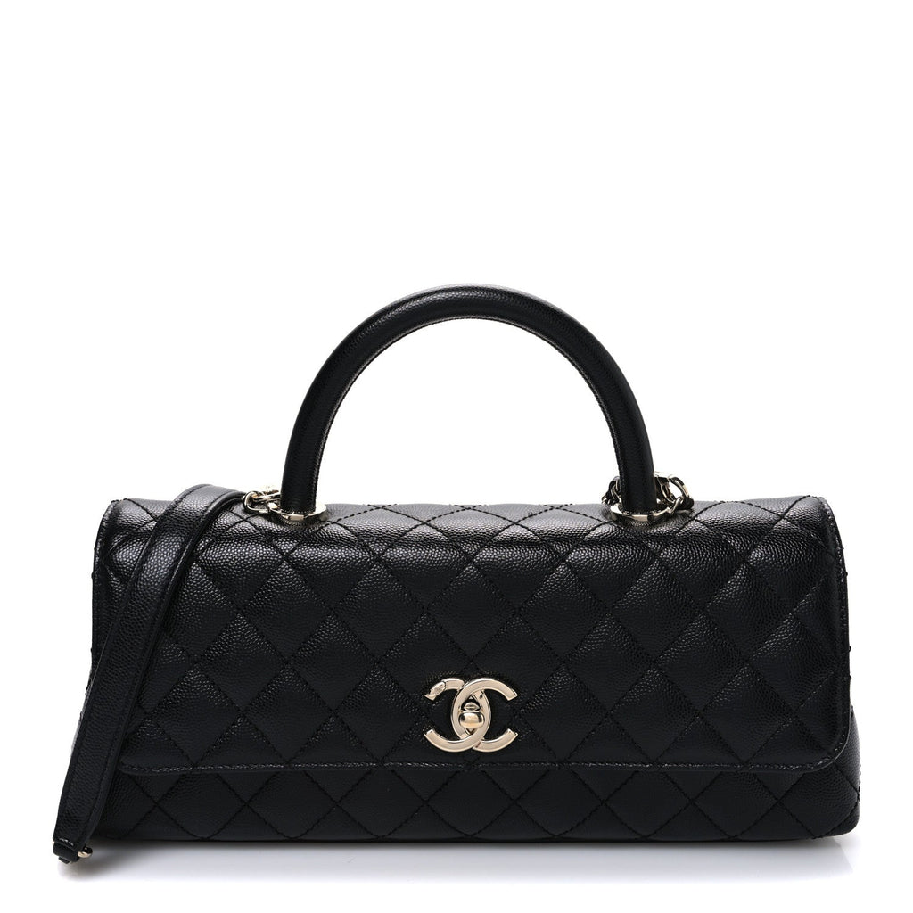 Caviar Quilted Maxi East West Coco Handle Flap Black Black