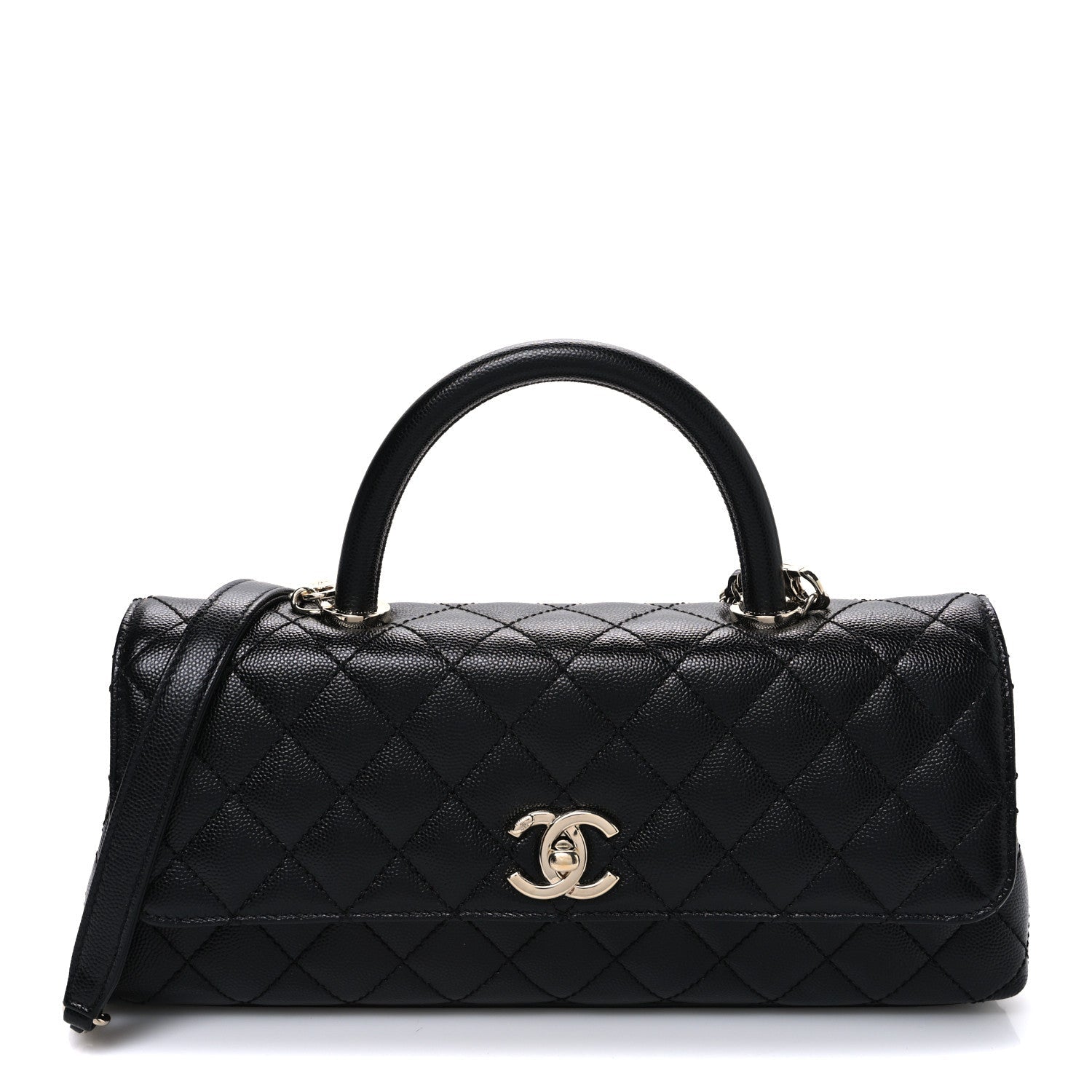 Caviar Quilted Maxi East West Coco Handle Flap Black Black