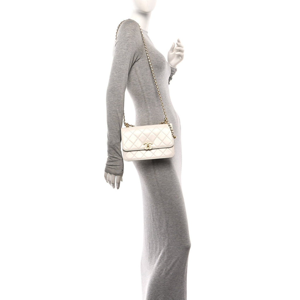 Calfskin Quilted Perfect Fit Flap White