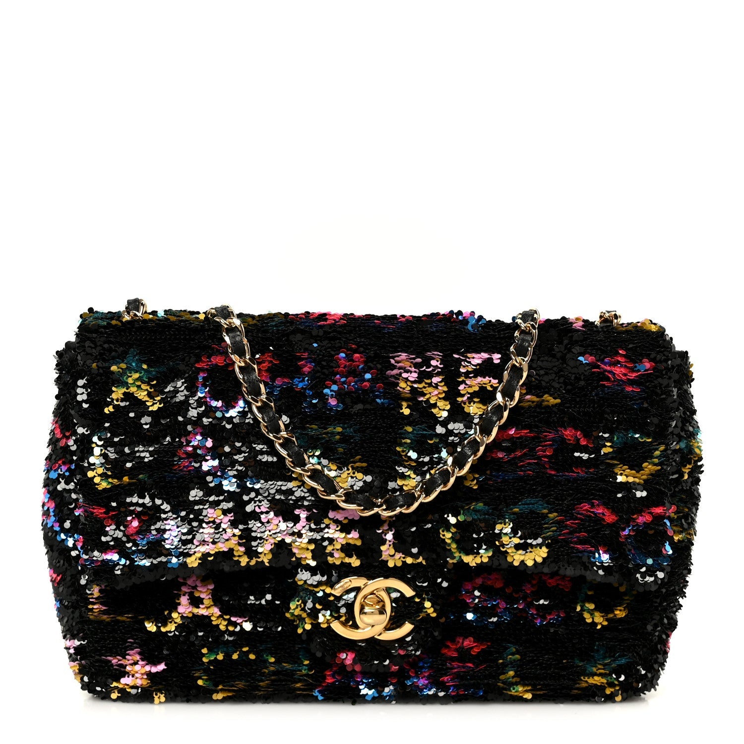 Sequin Logo CC Small Single Flap Black Multicolor