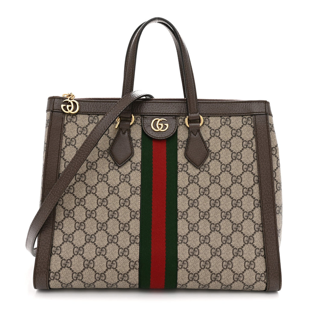 GG Supreme Monogram Web Medium Ophidia Tote Bag Brown