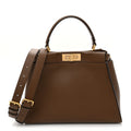 Vitello Seta Fabric Jacquard Pequin Medium Peekaboo Iconic Satchel Foresta Tobacco