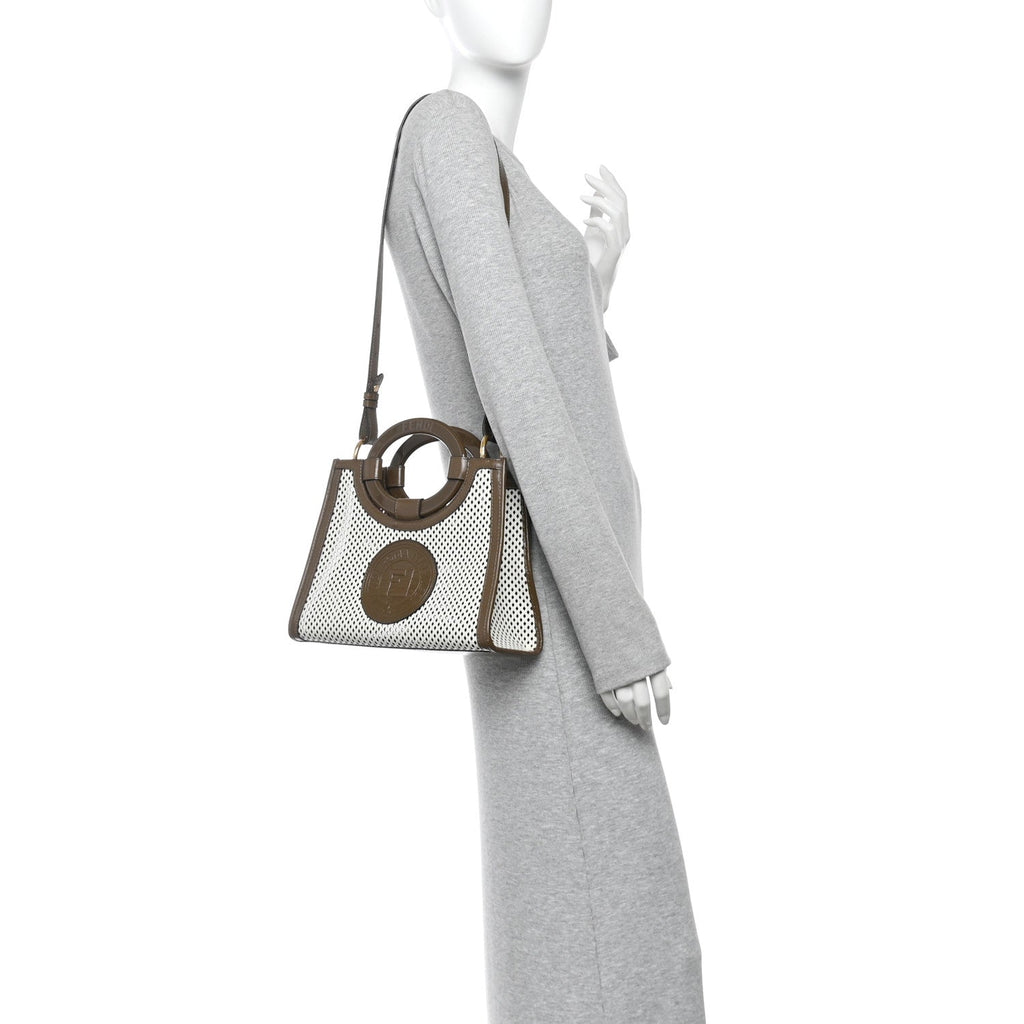 Vitello Liberty Glossy Lambskin Perforated Small Runaway Shopper Tote White Ice Rust Maya