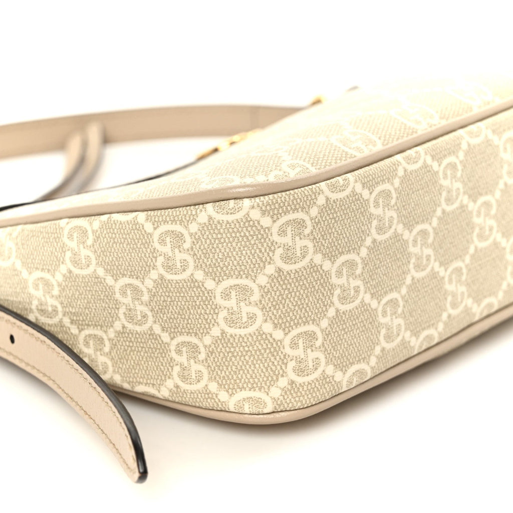 GG Supreme Monogram Textured Dollar Calfskin Small Ophidia Hobo Beige Mystic White Oatmeal