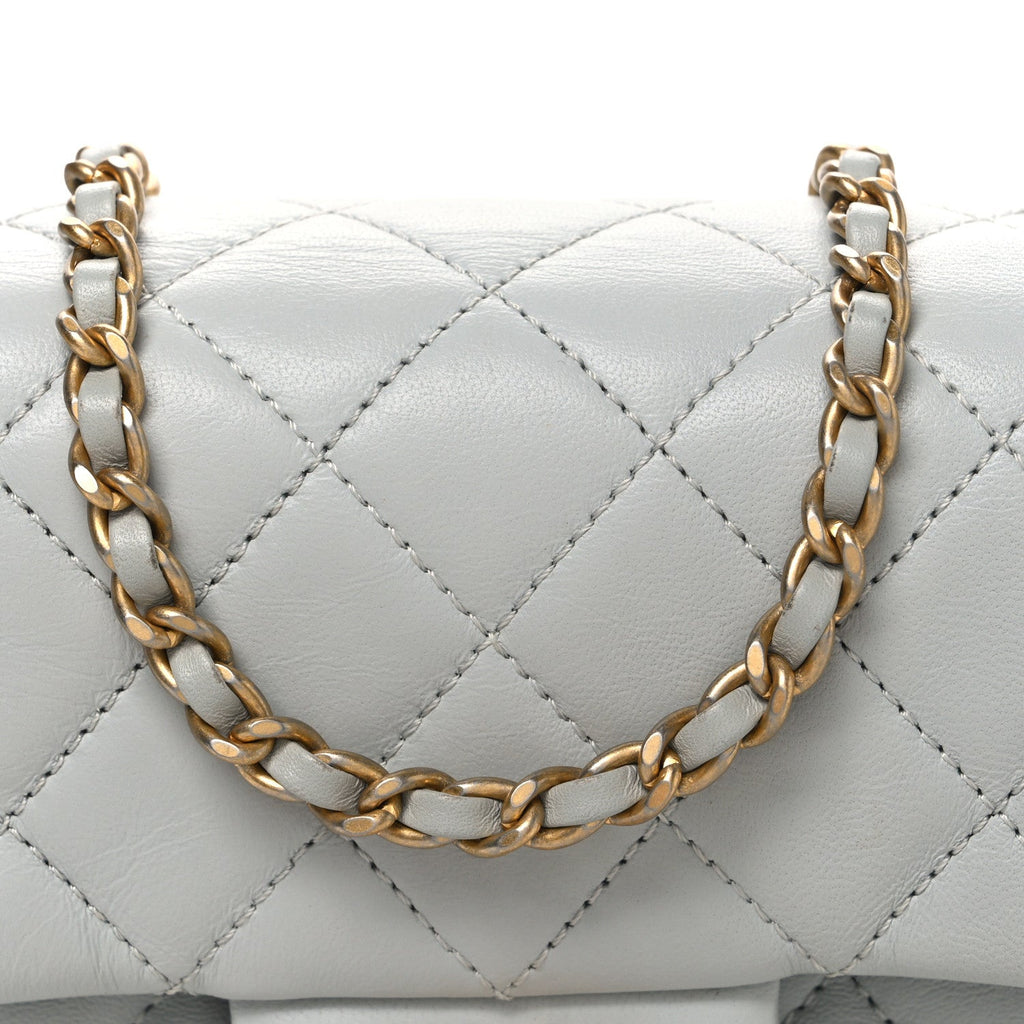 Lambskin Quilted Mini Pearl Crush Flap Light Grey