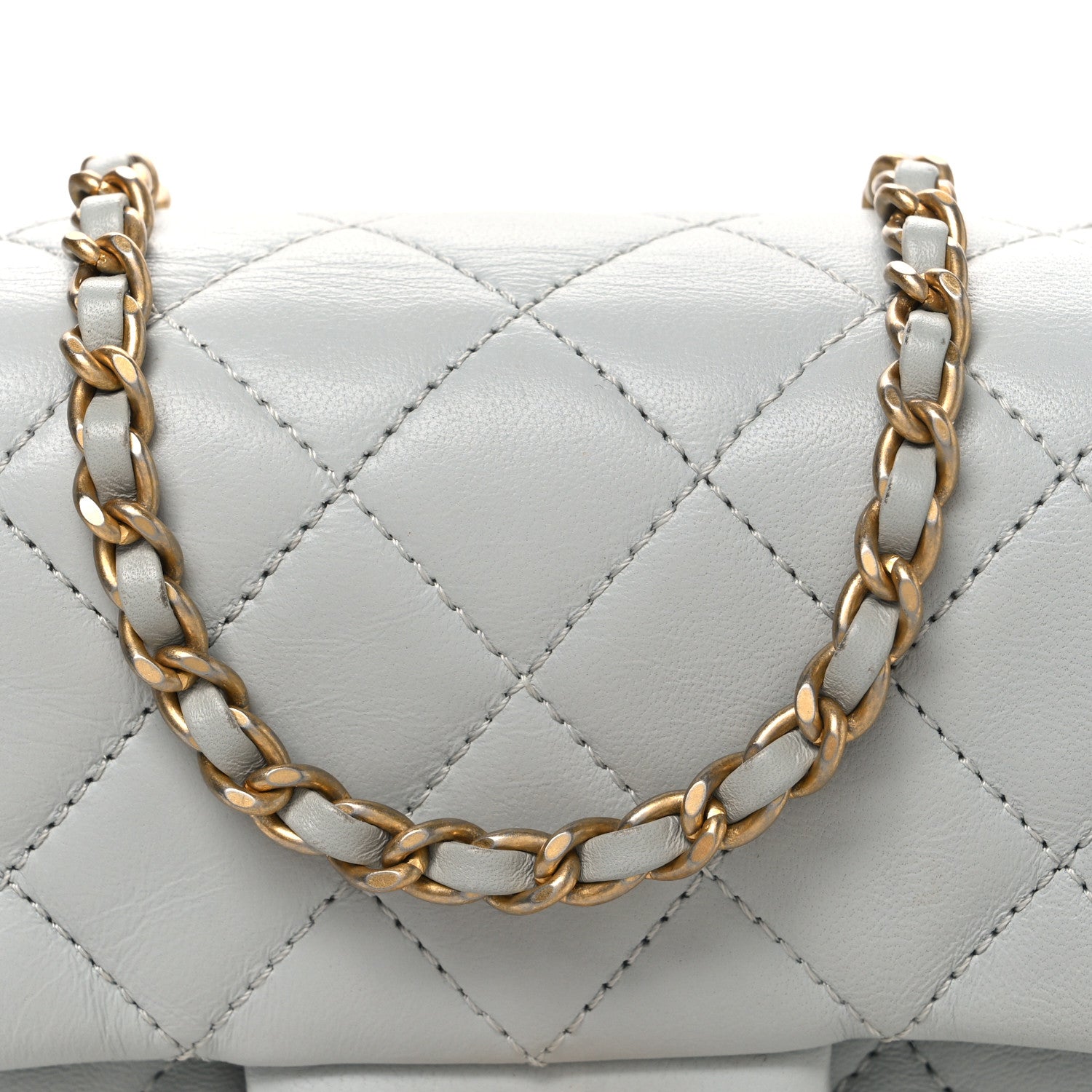 Lambskin Quilted Mini Pearl Crush Flap Light Grey