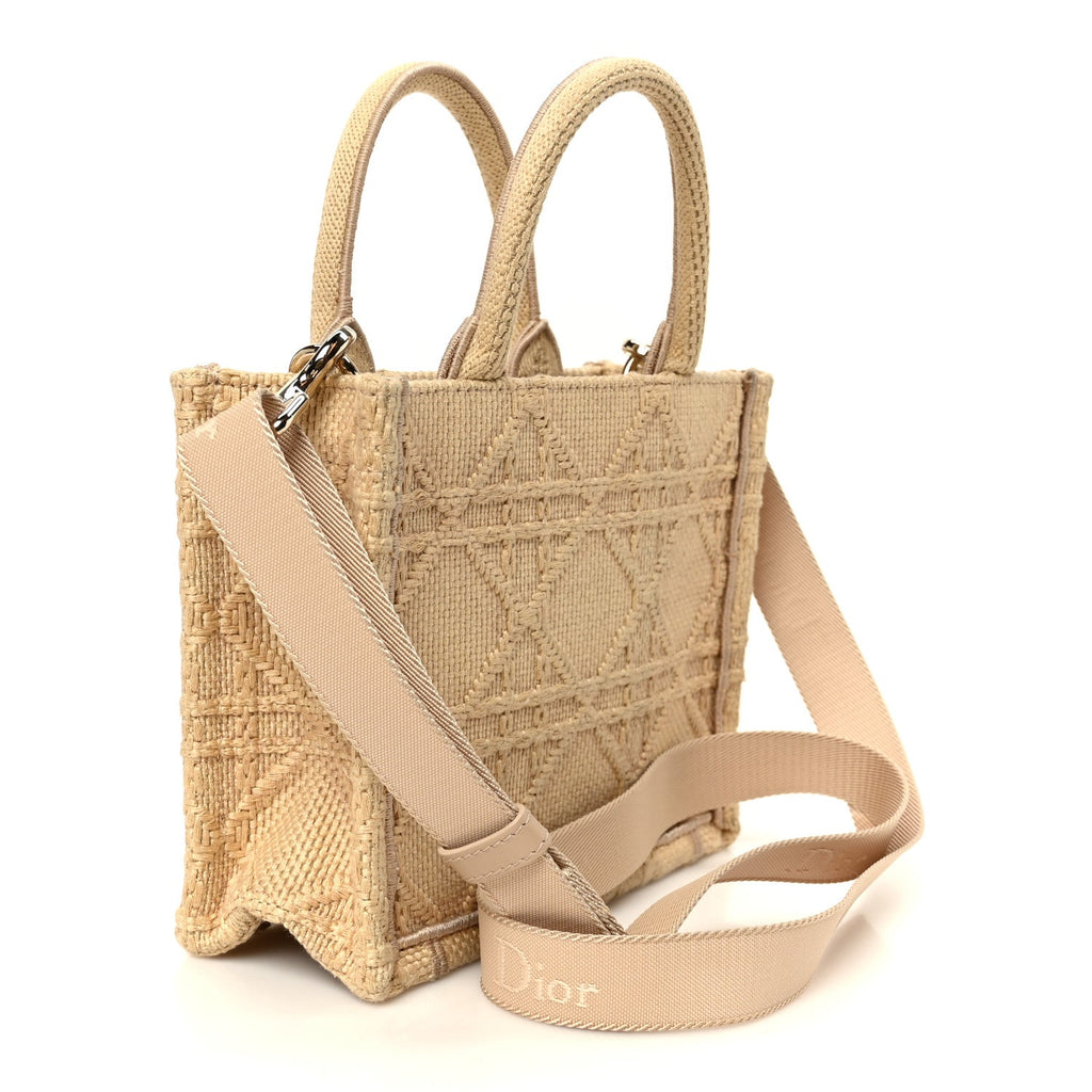 Raffia Cannage Crocheted Bee Mini Book Tote with Strap Natural