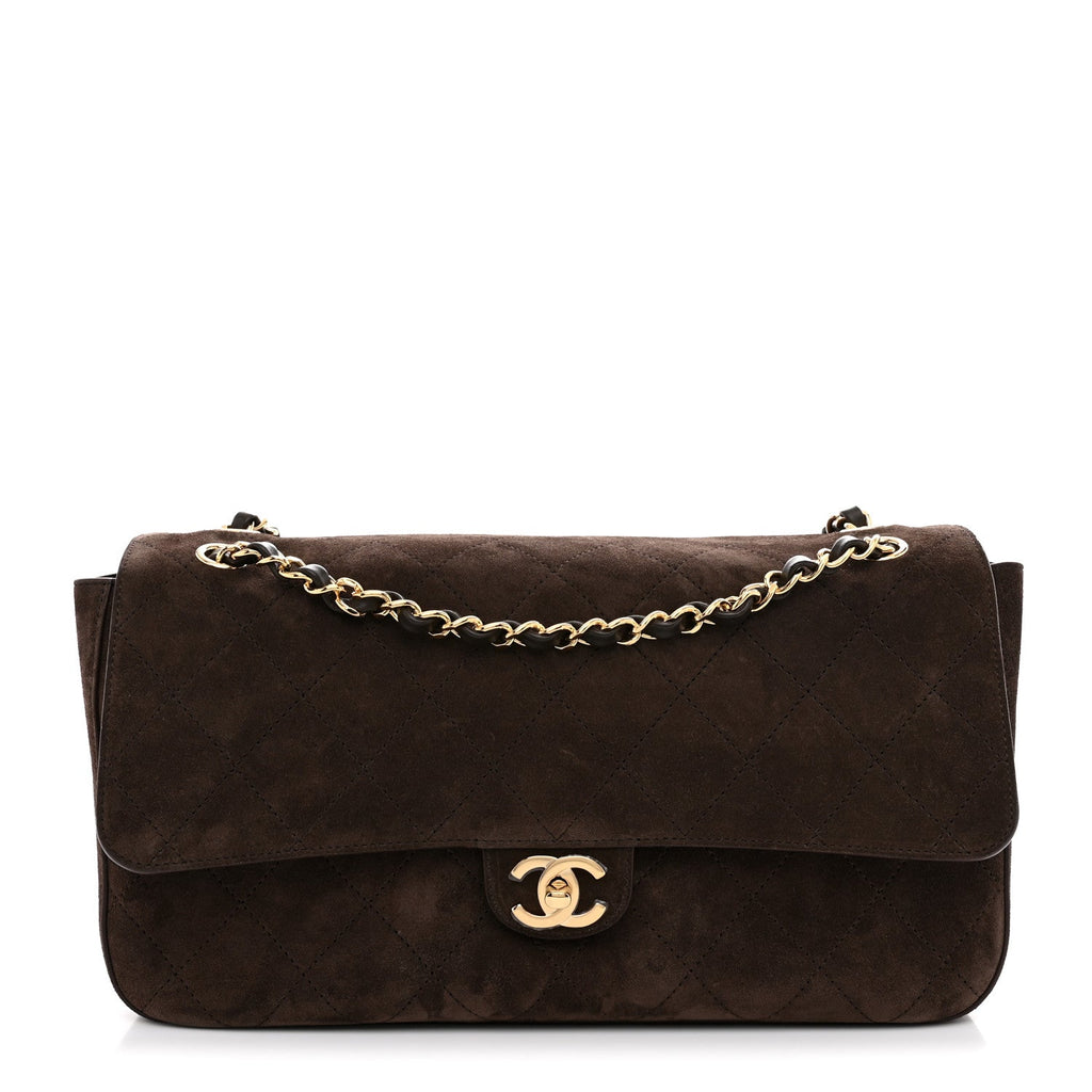 Suede Calfskin Small Souplissimo Maxi Flap Dark Brown