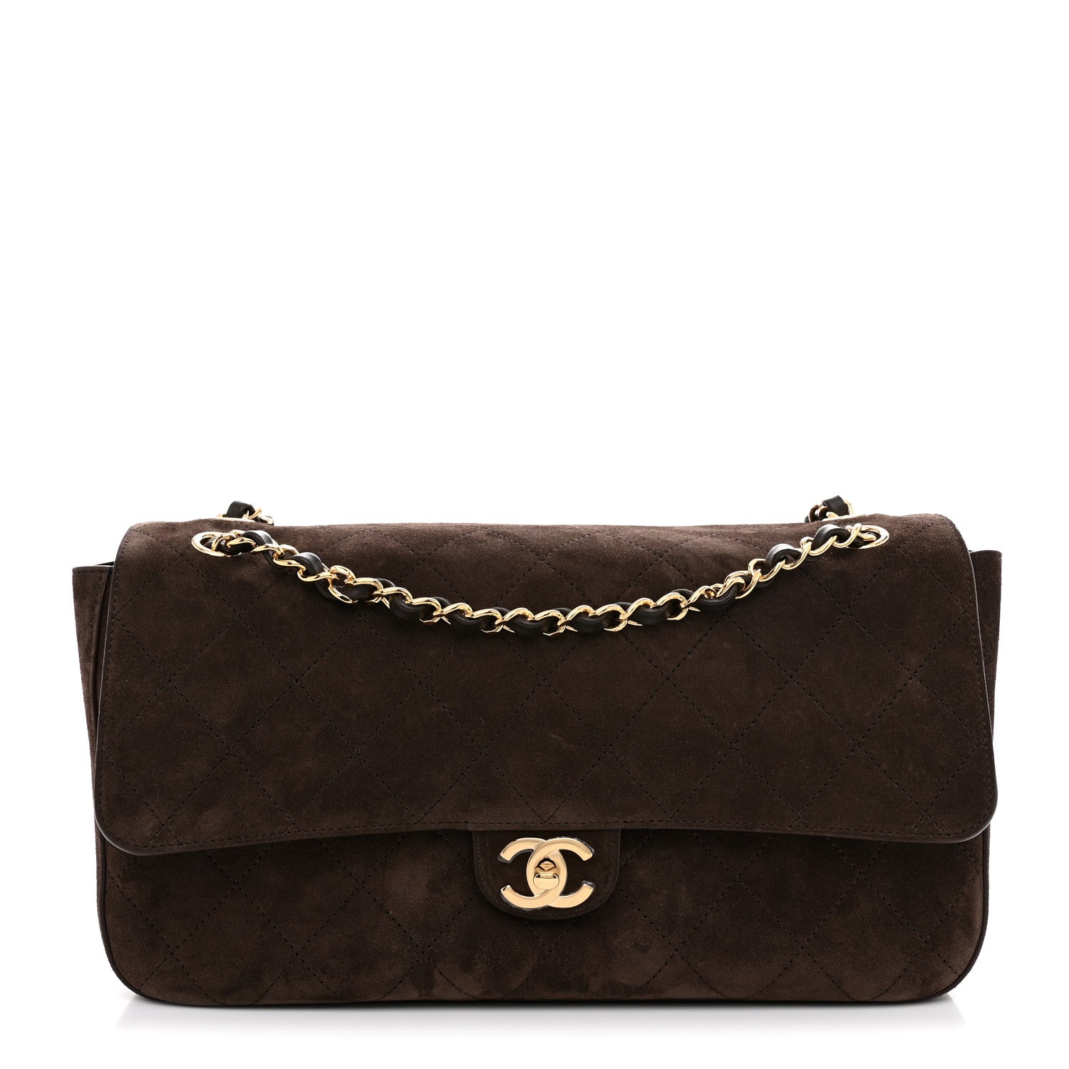 Suede Calfskin Small Souplissimo Maxi Flap Dark Brown