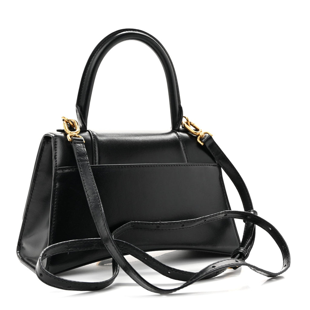 Shiny Box Calfskin Small Hourglass Top Handle Bag Black