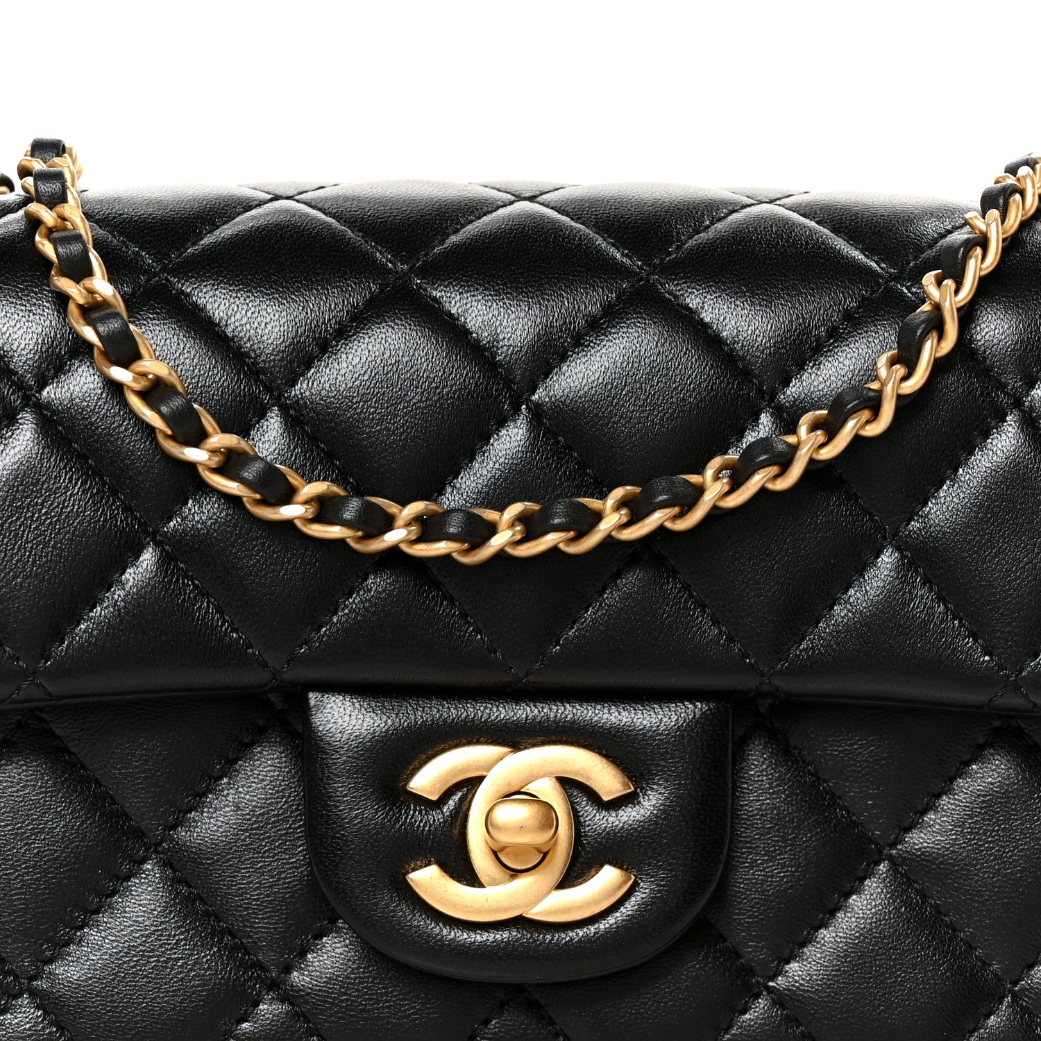 Lambskin Quilted Mini Rectangular Pearl Crush Flap Black