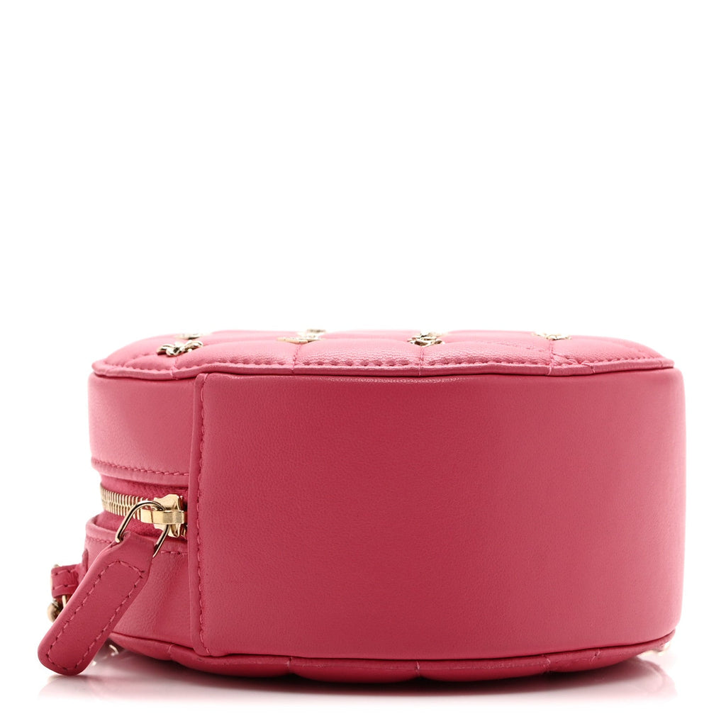 Lambskin Quilted Studded Round Clutch With Chain Dark Pink