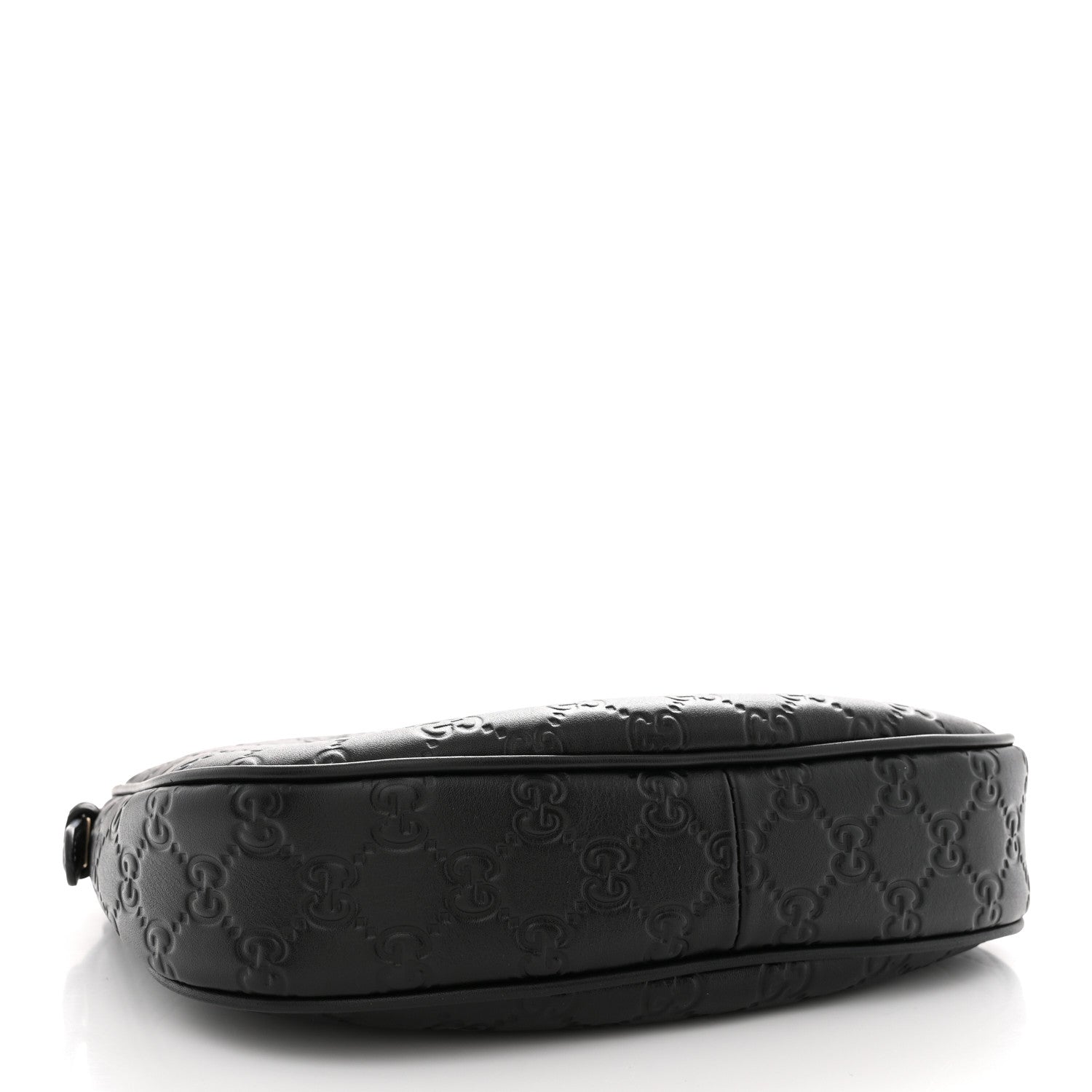 GG Grainy Calfskin Emblem Small Half Moon Shoulder Black