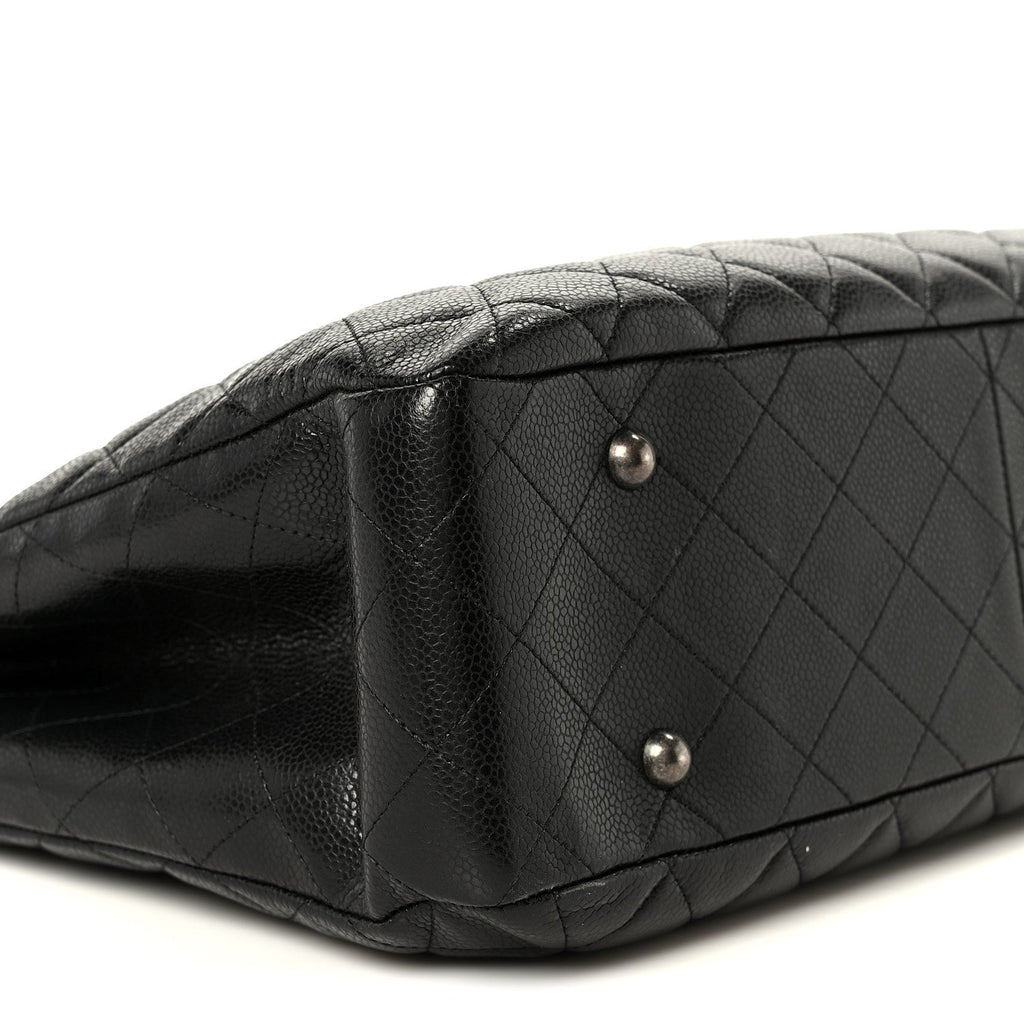 Calfskin Quilted Large CC Shopping Tote Black