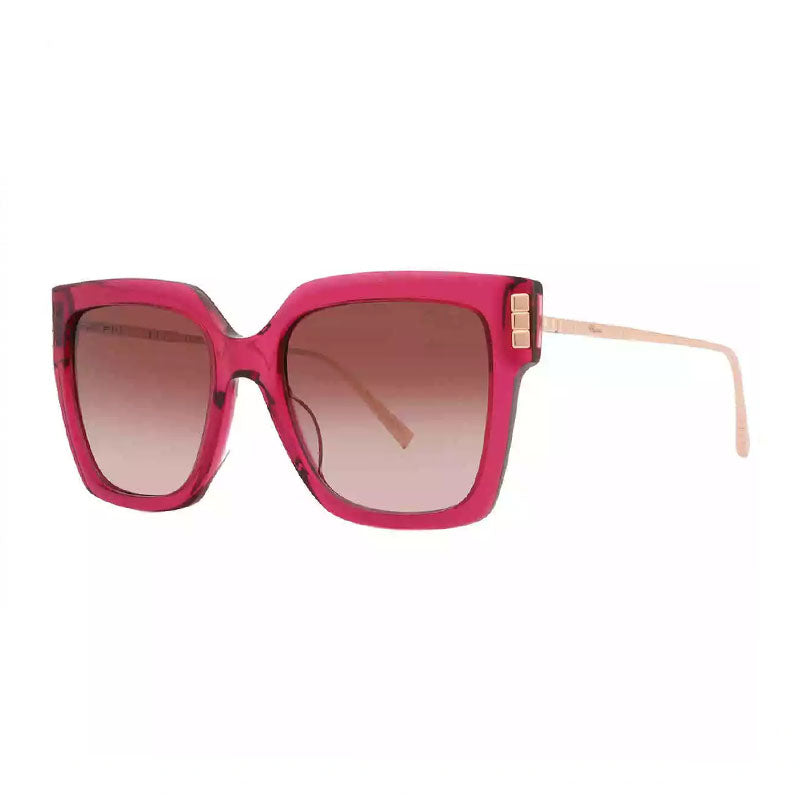 Chopard Sunglasses Square Full Rim, Shiny Transparent Plum Purple/Gold Frame and Brown Gradient Lens SCH353M04GB