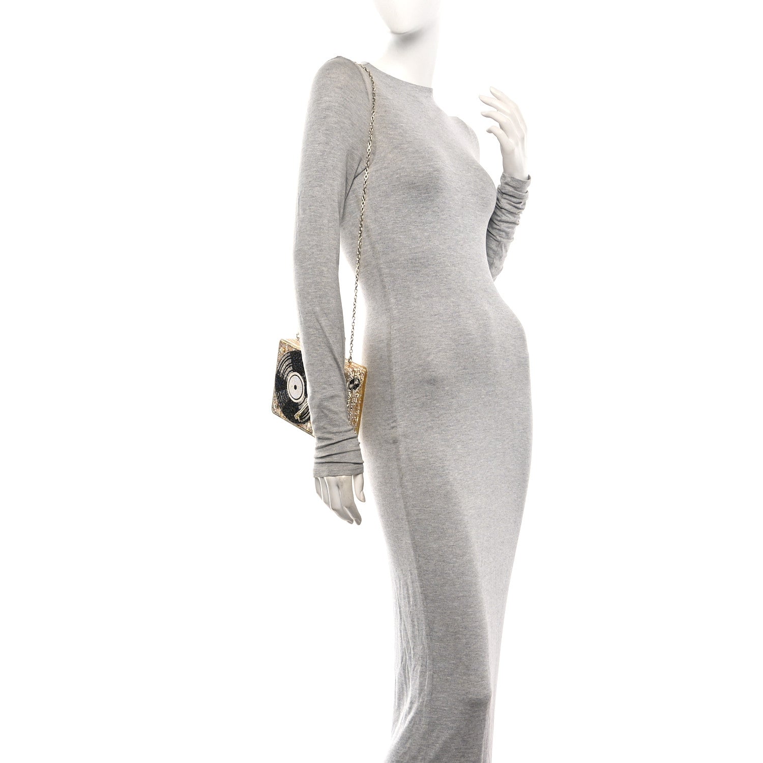 Crystal Turntable Scratch Minaudiere Clutch Champagne
