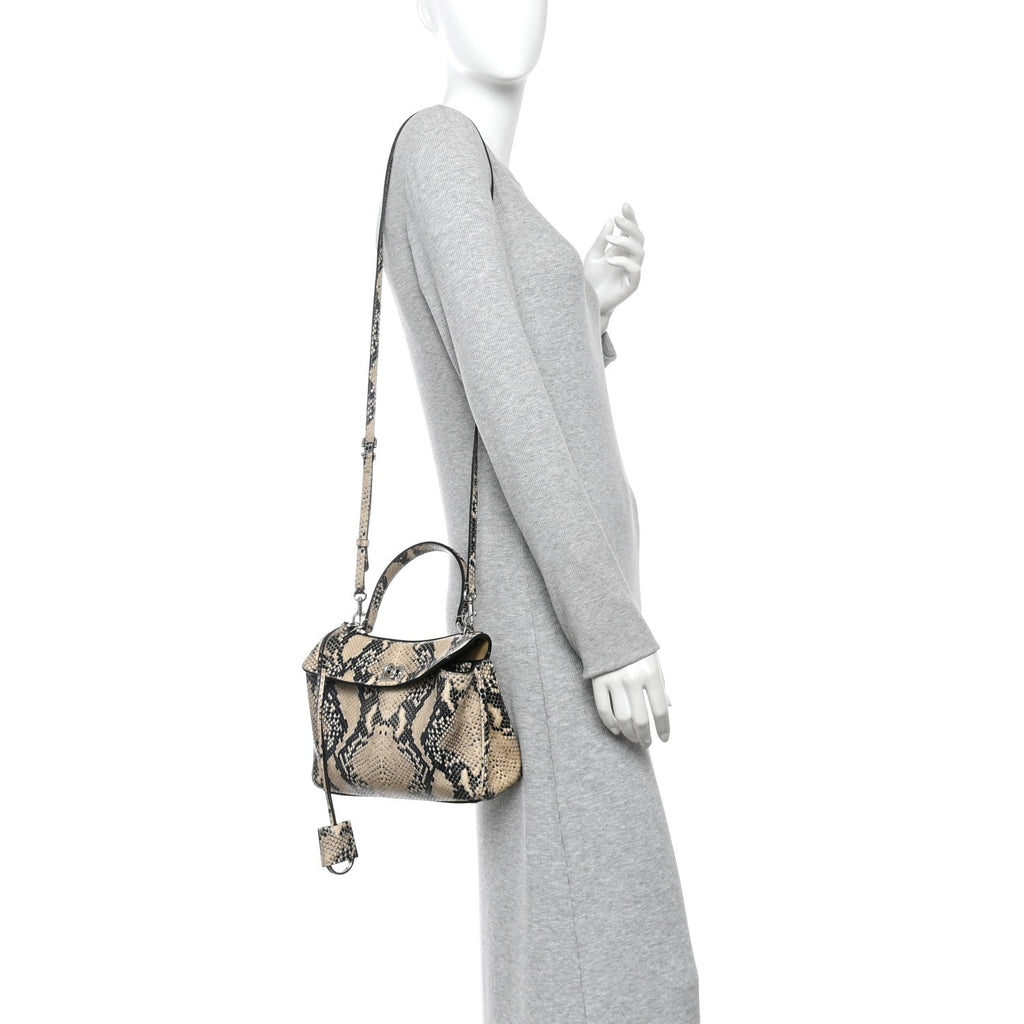 Python Embossed Calfskin Mini Rodeo Top Handle Handbag Natural