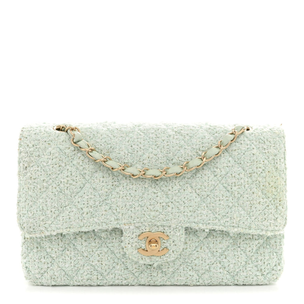 Tweed Medium Double Flap Light Turquoise
