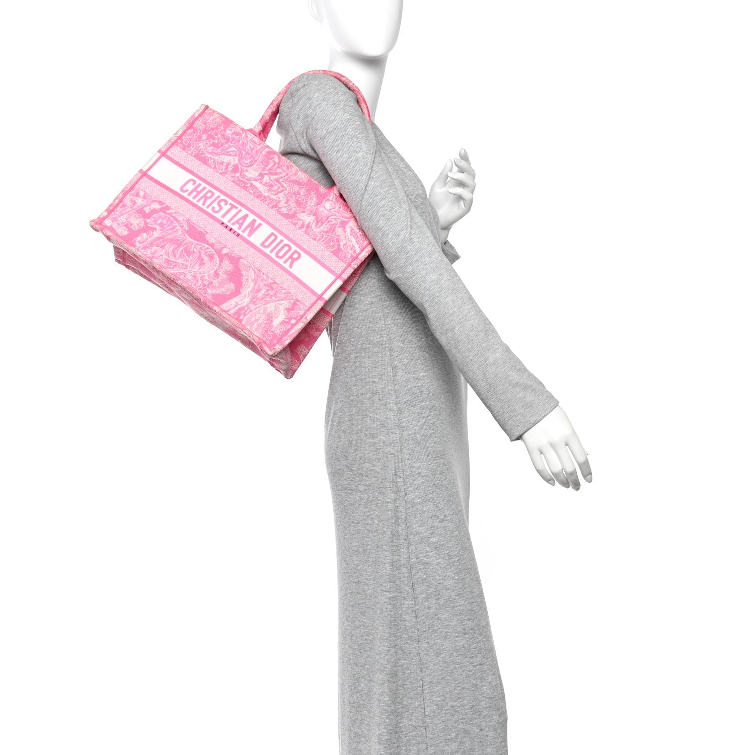 Canvas Embroidered Medium Dioriviera Toile De Jouy Book Tote Fluorescent Pink