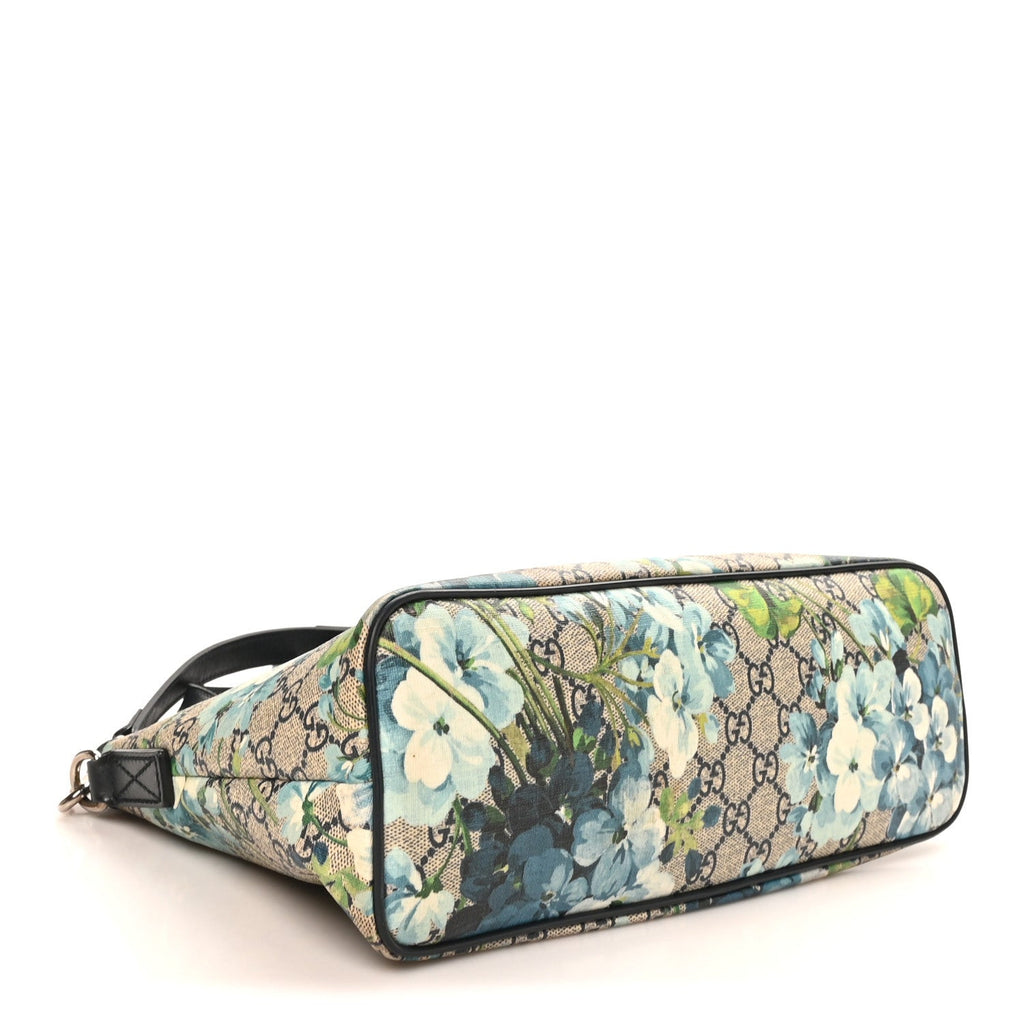 GG Supreme Monogram Blooms Small Zippered Tote Blue