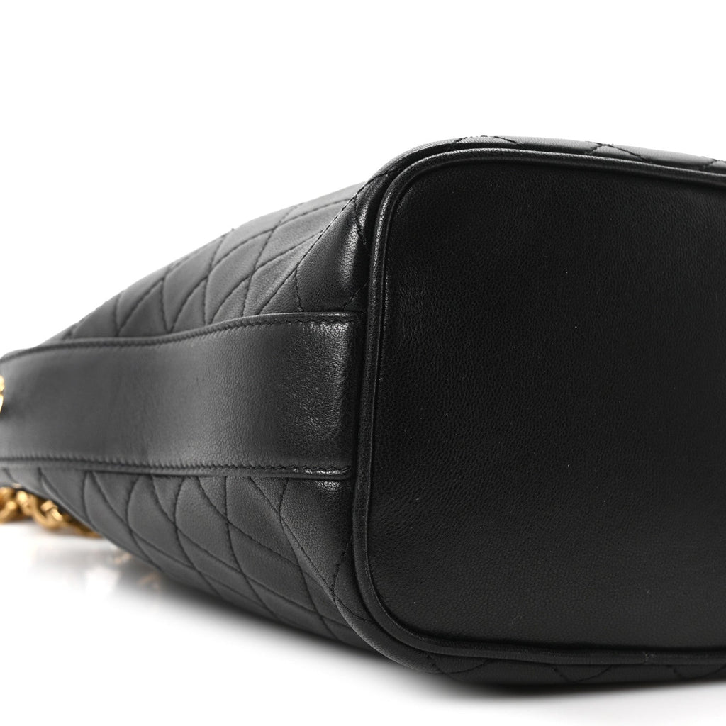 Lambskin Carre Quilted Small Cassandre Bucket Bag Black