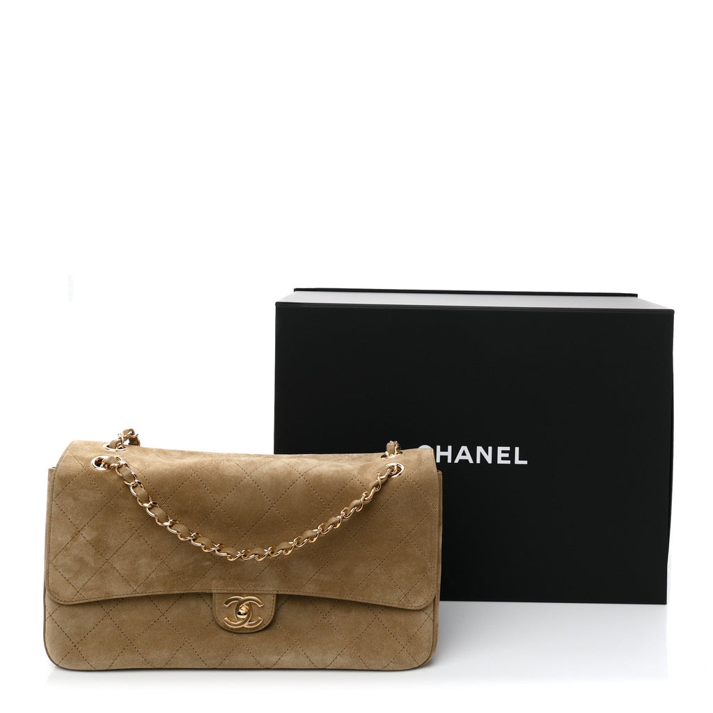 Suede Calfskin Small Souplissimo Maxi Flap Dark Beige