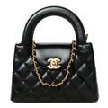 Shiny Aged Calfskin Quilted Nano Kelly Shopper Black