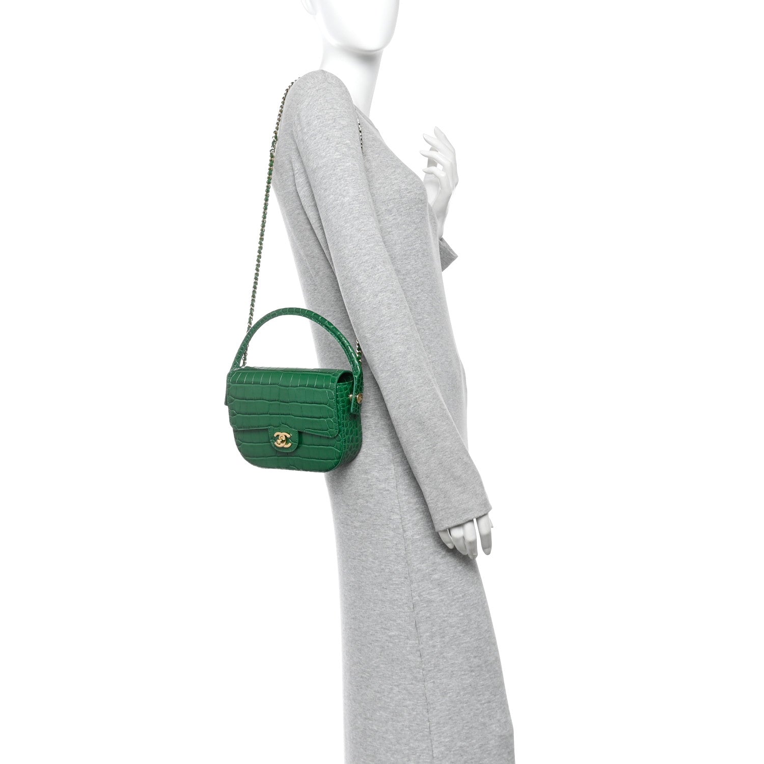 Calfskin Crocodile Embossed Turn Around Mini Flap Green