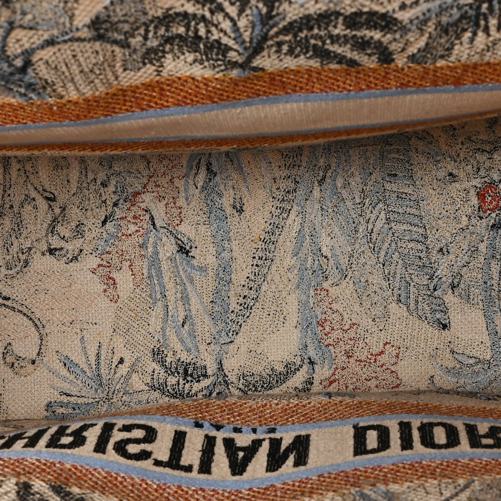 Canvas Embroidered Toile De Jouy Tropicalia Large Book Tote Denim Blue