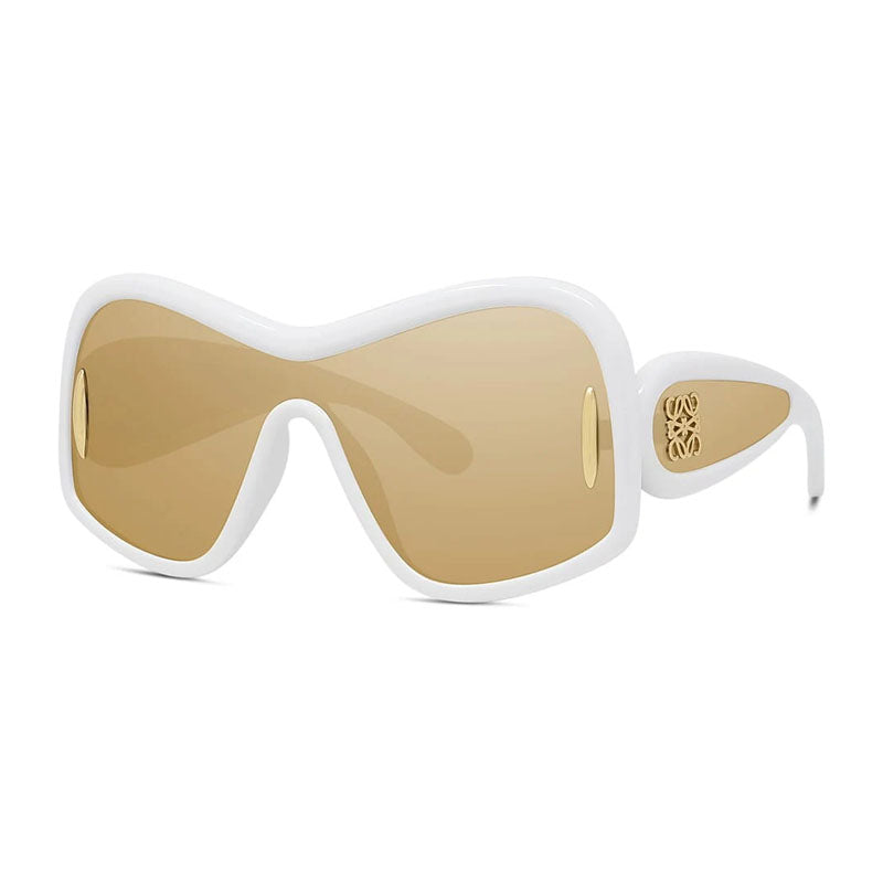 Loewe Sunglasses Shield Full Rim, White/Gold Mirror Frame and Brown Gold Mirror Lens LW40131I25G