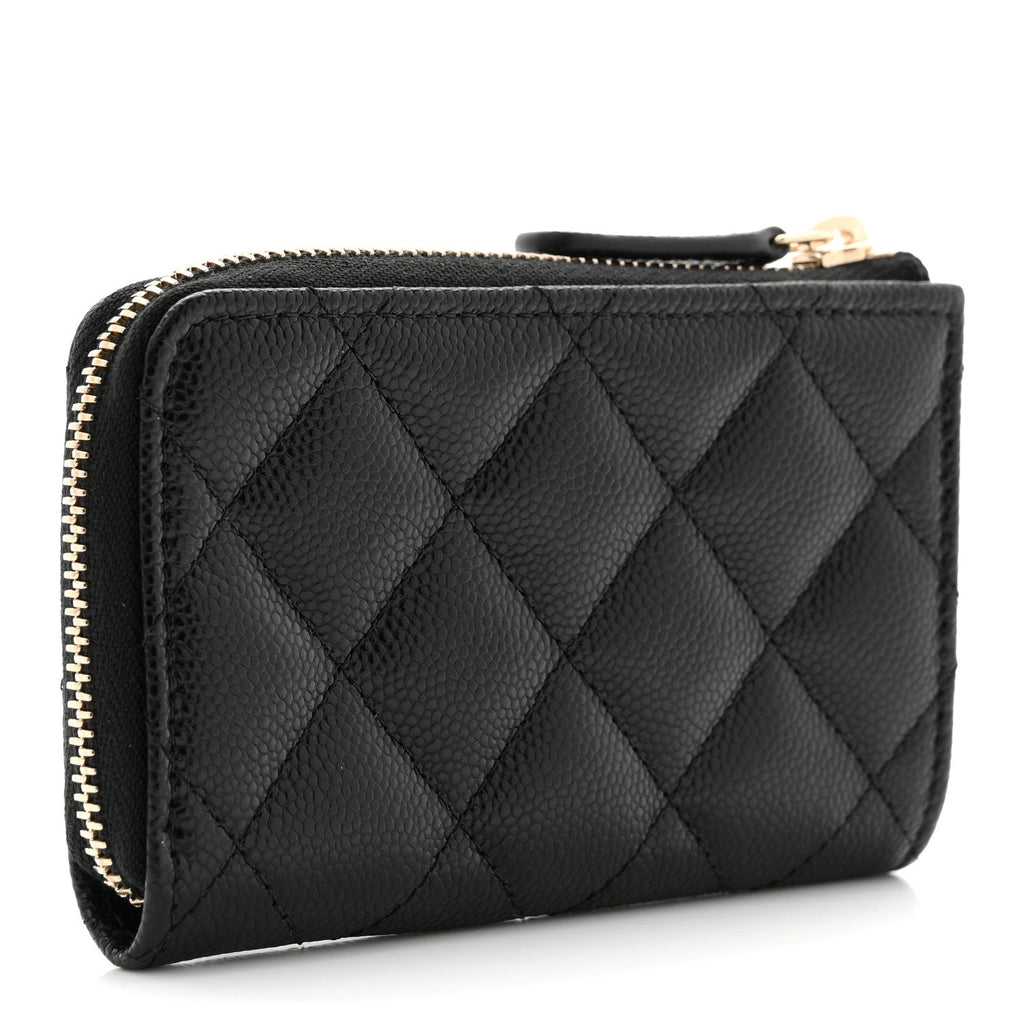 Caviar Quilted Zipped Key Holder Case Black