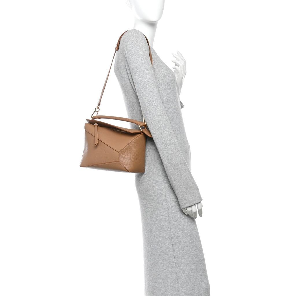 Grained Calfskin Small Puzzle Edge Bag Toffee