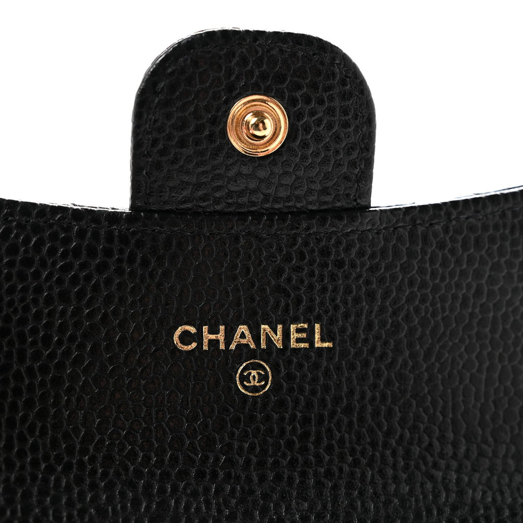 Caviar Quilted Flap Card Holder Wallet Black