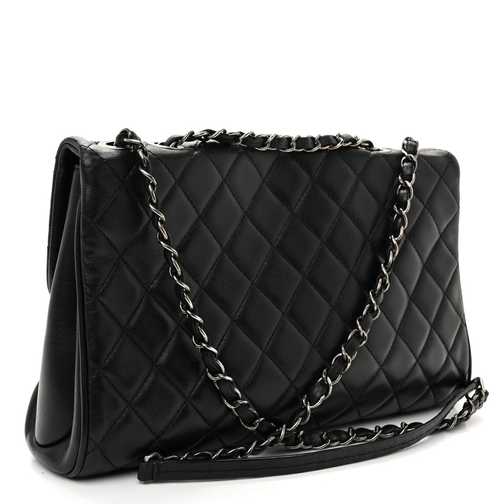 Calfskin Quilted Fold Up Again Flap Bag Black