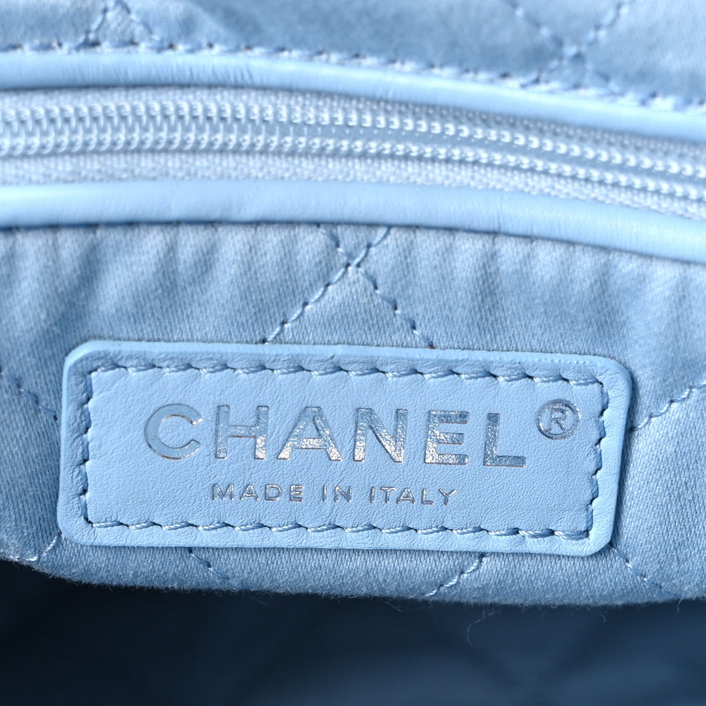 Denim Quilted Small Chanel 22 Light Blue