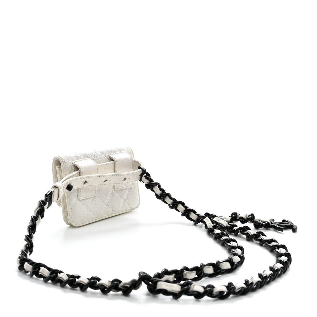 Caviar Quilted My Everything Belt Flap Card Holder White
