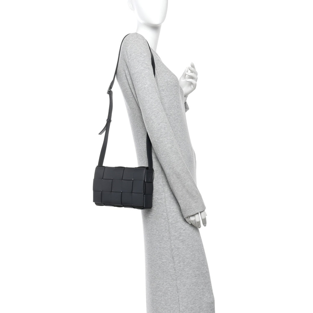 Lambskin Maxi Intreccio Small Cassette Crossbody Bag Ardoise Glacier