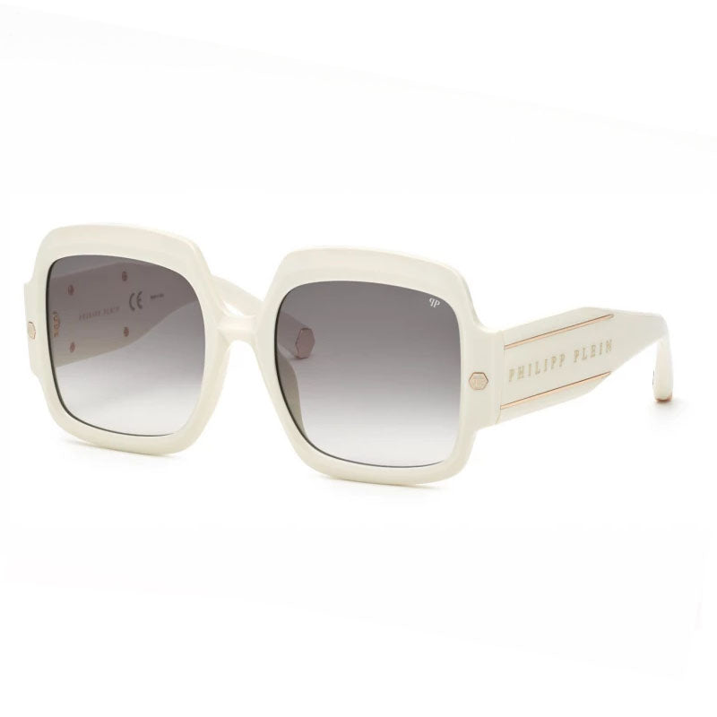 Philipp Plein Sunglasses Square Full Rim, White Frame and Grey Gradient Lens SPP038M03GF