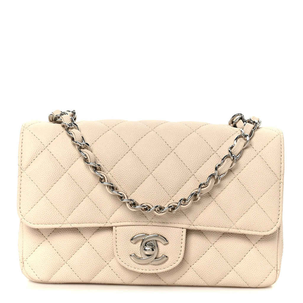 Caviar Quilted Mini Rectangular Flap Light Beige