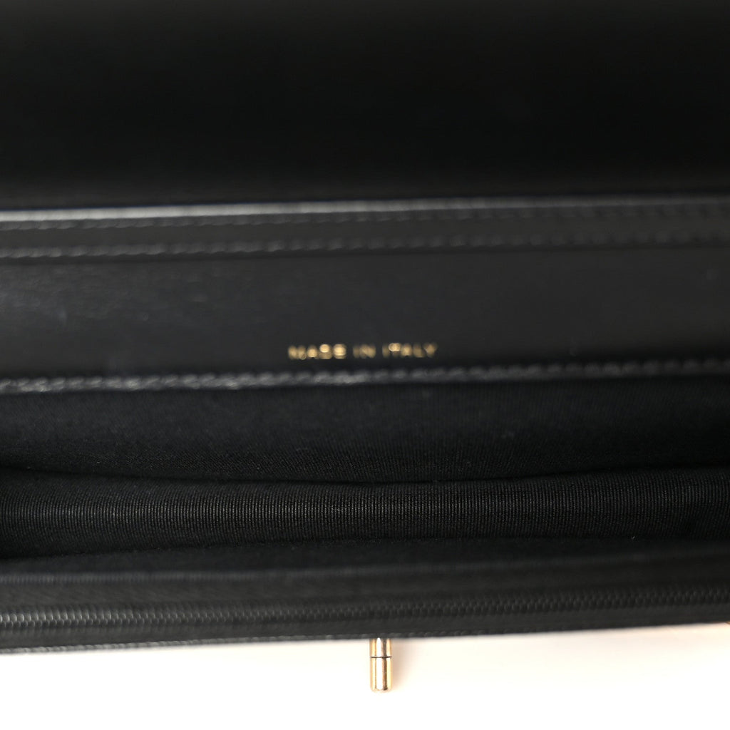 Caviar Quilted Camellia Clutch With Chain Black