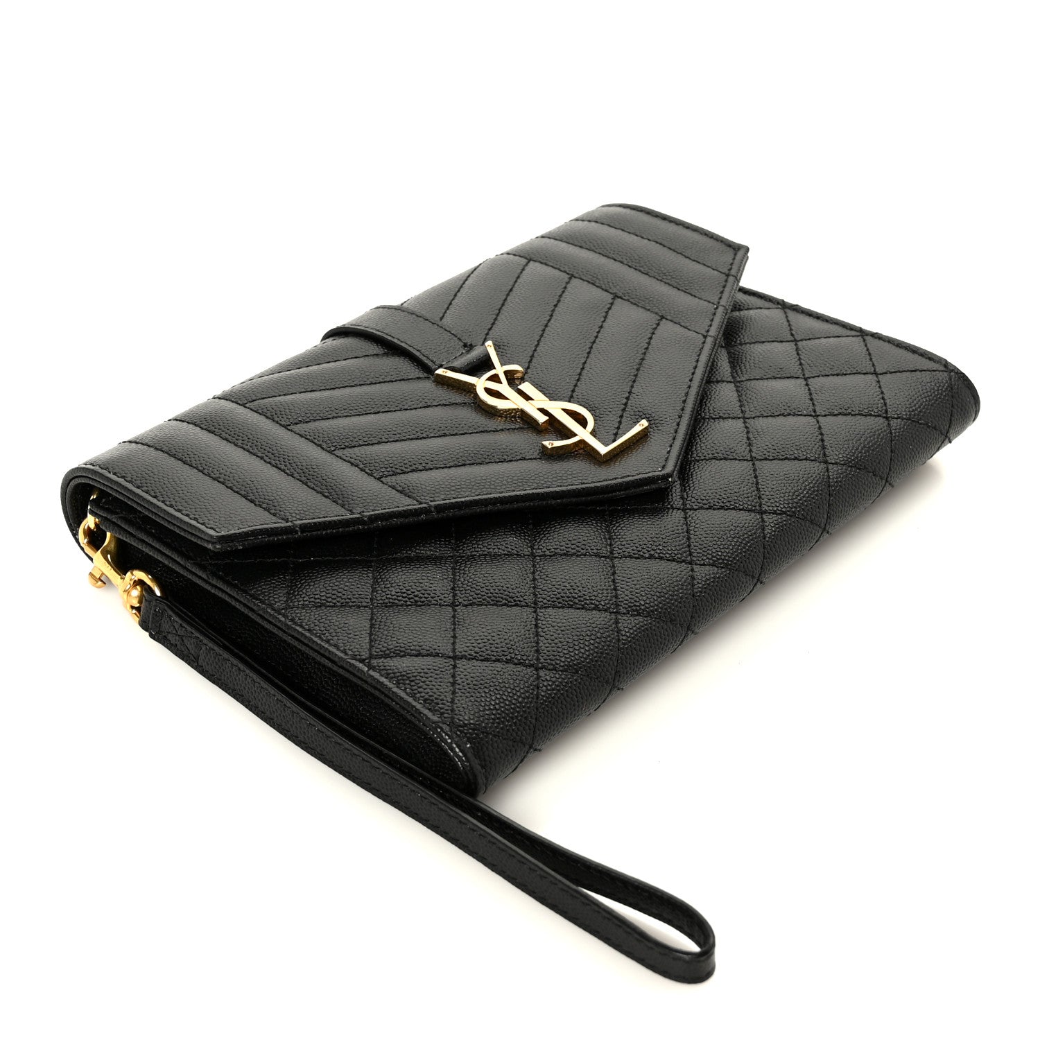 Grain De Poudre Textured Mixed Matelasse Triquilt Monogram Clutch Black