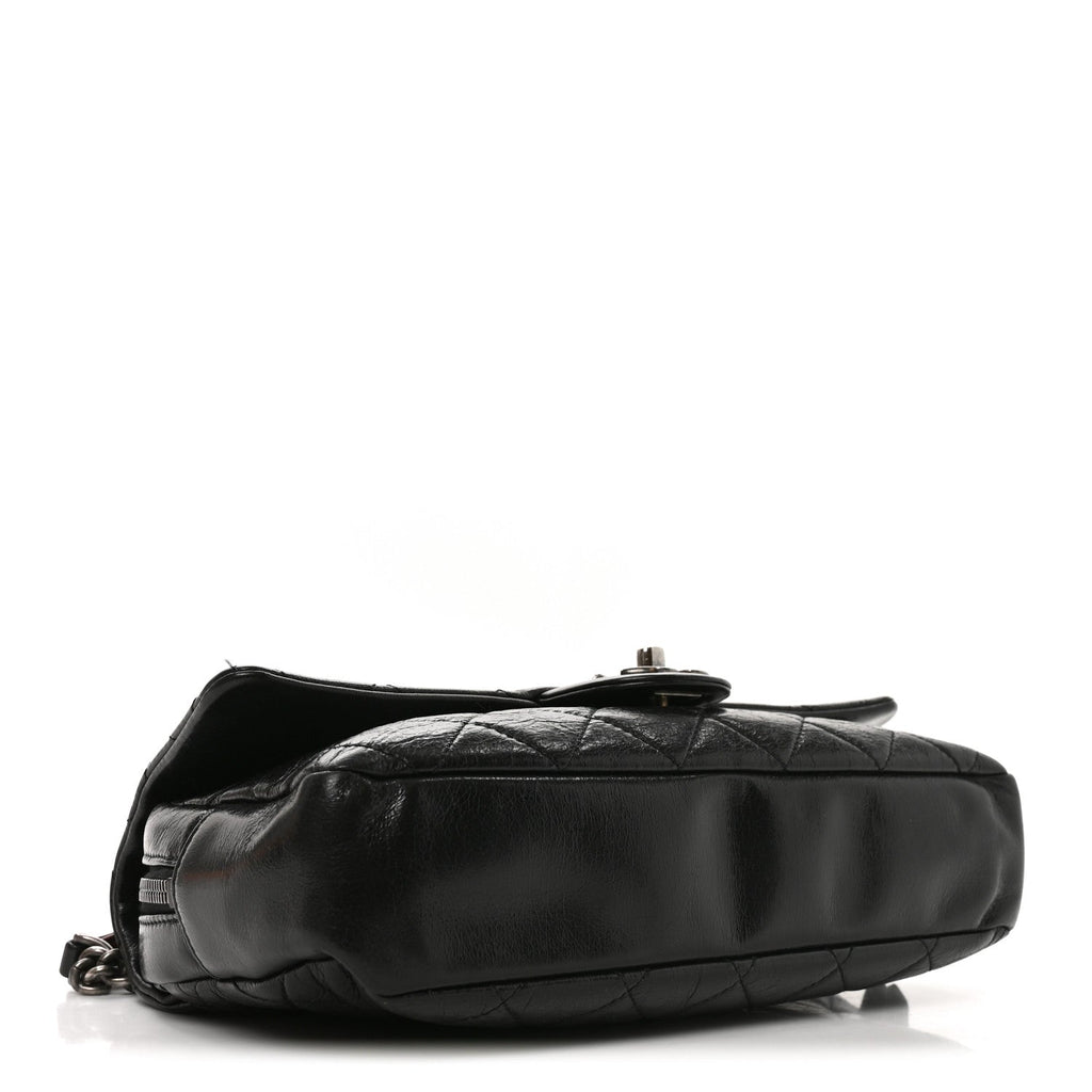 Glazed Calfskin Quilted Medium Duo Color Flap Black