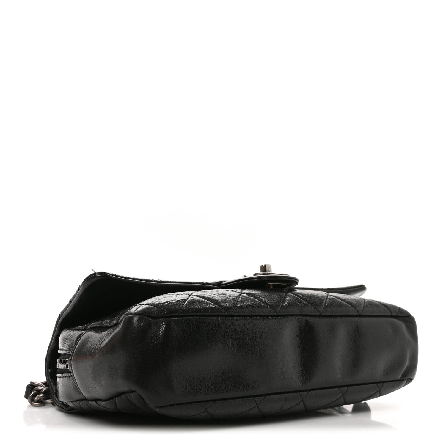 Glazed Calfskin Quilted Medium Duo Color Flap Black