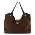 Grained Nubuck Calfskin Quilted Maxi Shopping Bag Dark Brown