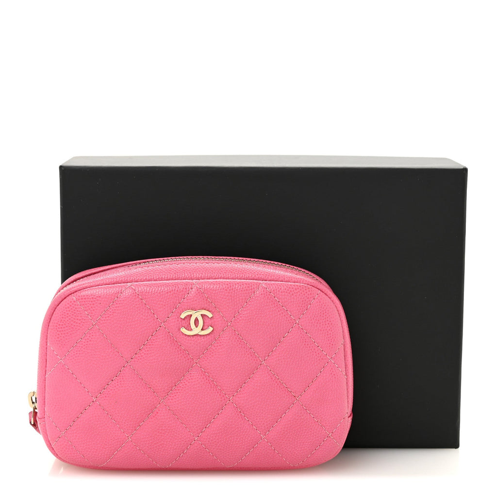 Caviar Quilted Small Curvy Pouch Cosmetic Case Pink