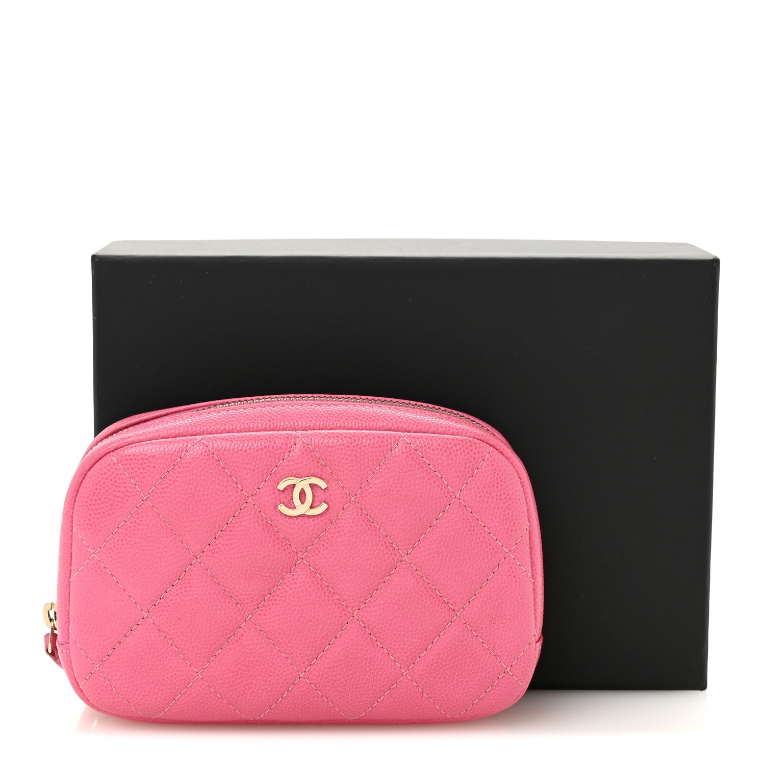 Caviar Quilted Small Curvy Pouch Cosmetic Case Pink