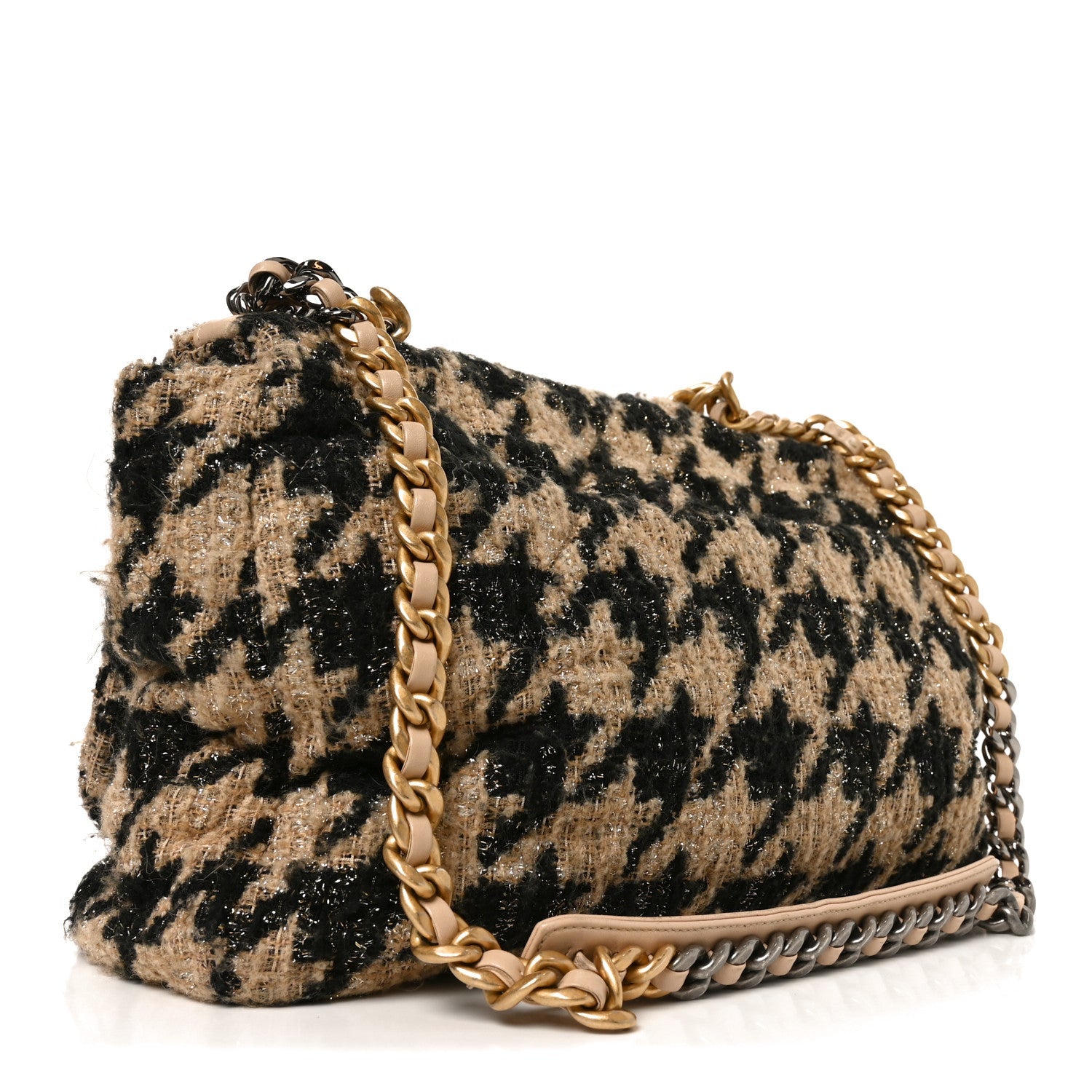 Tweed Maxi Chanel 19 Flap Beige Black