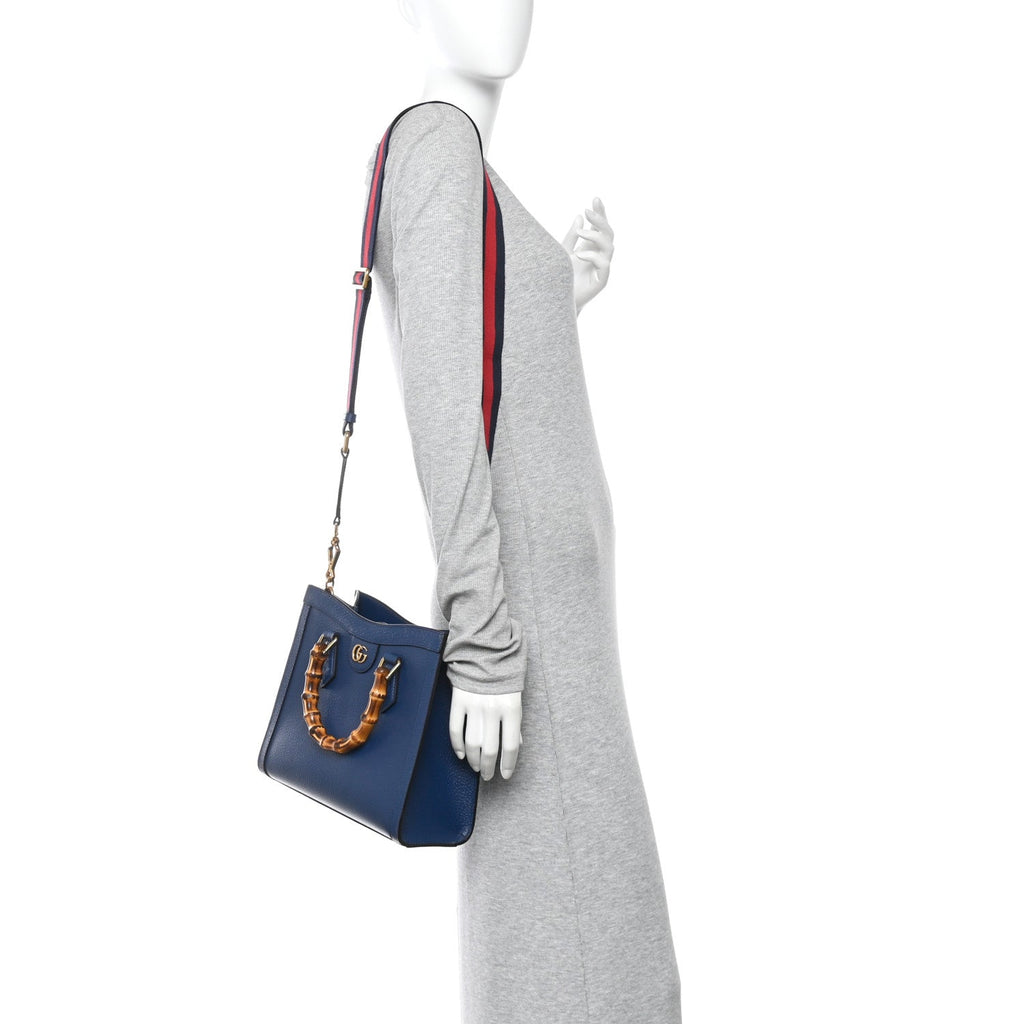 Textured Dollar Calfskin Web Small Diana Tote Bag Royal Crop