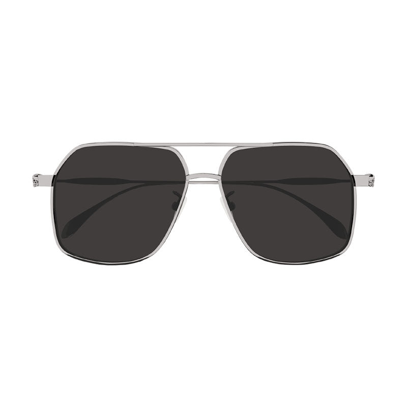 Alexander McQueen Sunglasses Aviator Full Rim, Ruthenium Frame and Grey Lens AM0372S001