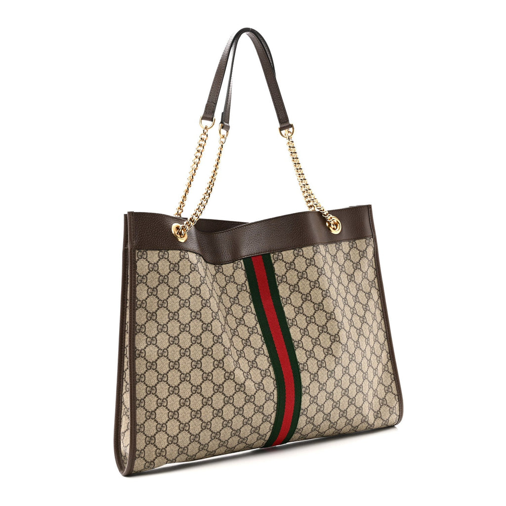 GG Supreme Monogram Large Rajah Chain Tote Beige New Acero